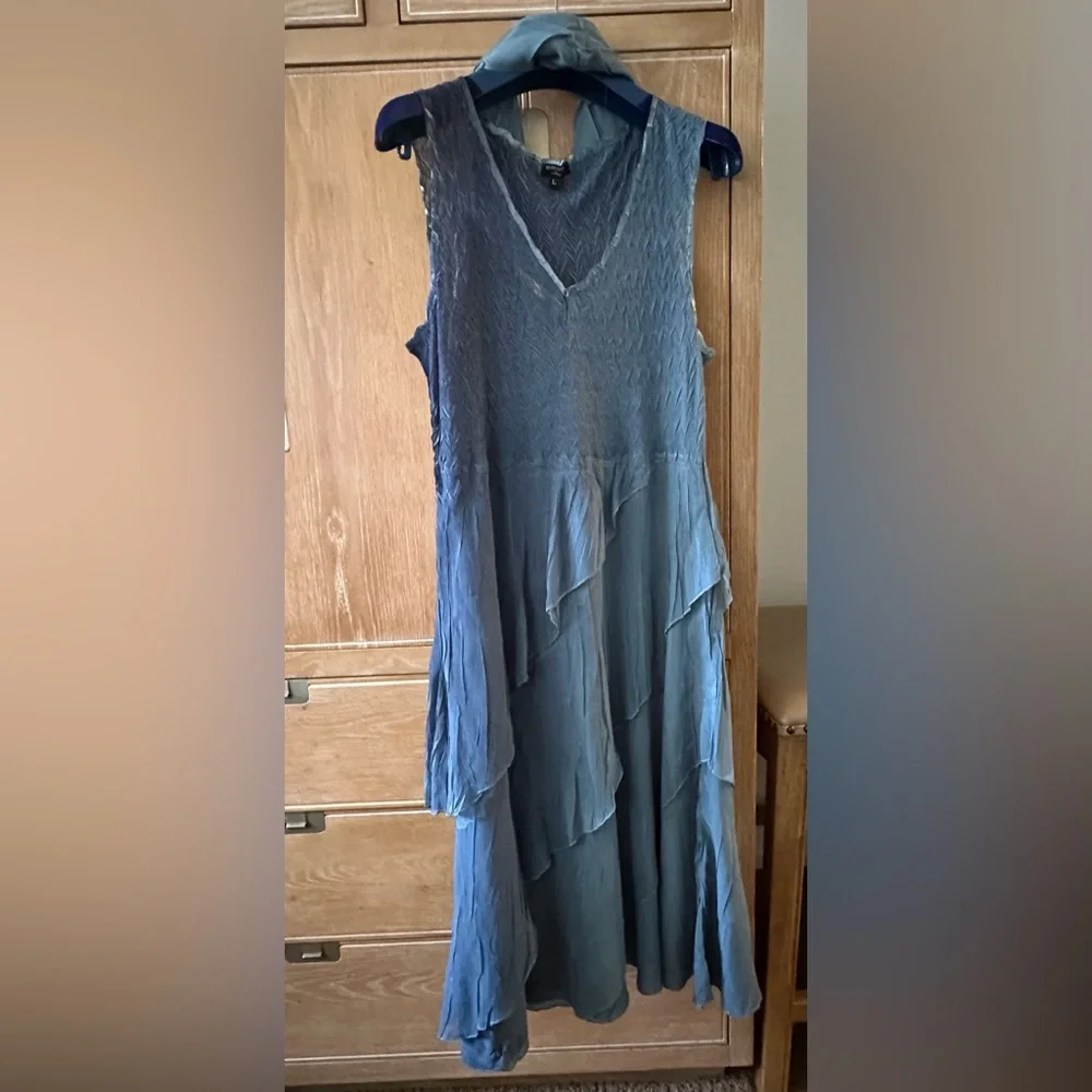 Komarov Whimsical Slate Blue Chiffon Coctail Dress - Picture 6 of 7